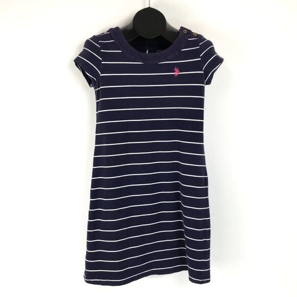 U.S. Polo Assn. Striped Button Shoulder Dress Women's Small Stretch Knit Summer - Picture 1 of 11